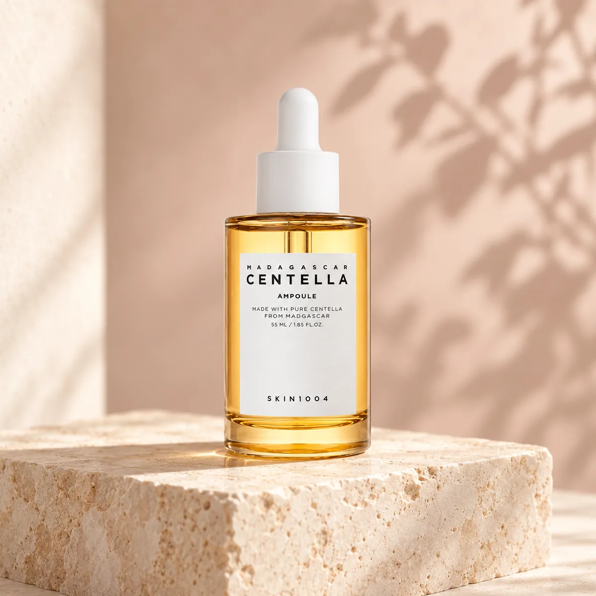 SKIN1004 Madagascar Centella Ampoule 55ml bottle on warm ivory background